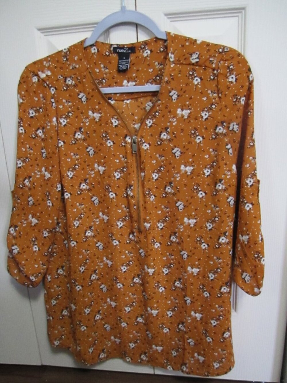 Rue21 Mustard Floral Zip-Front Blouse